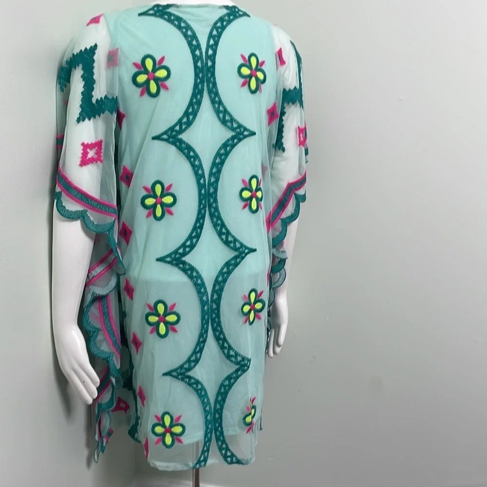 Cat & Jack boho aqua embroidered swimsuit coverup NEW